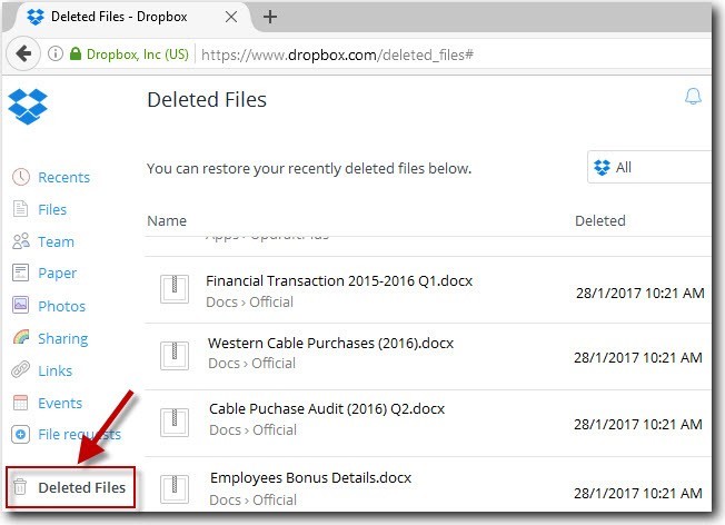 راهنمای حذف و بازیابی فایلها در DropBox مایکروسافت